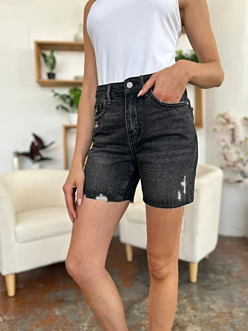 Judy Blue High Waist Denim Shorts - Volledige maat, stevige Magic Fit met onafgewerkte zoom, geef je zomerstijl een boost