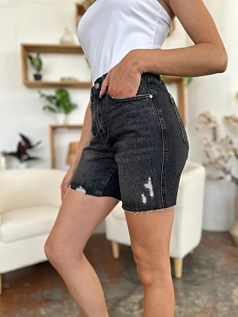 Judy Blue High Waist Denim Shorts - Volledige maat, stevige Magic Fit met onafgewerkte zoom, geef je zomerstijl een boost