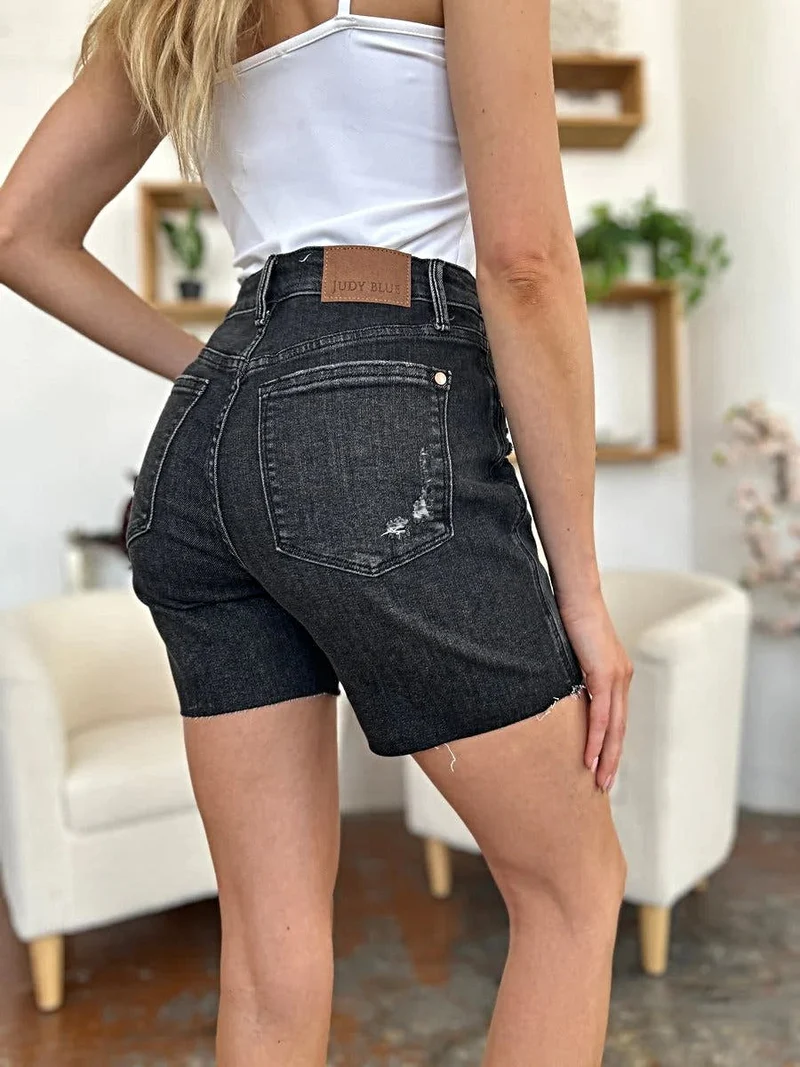 Judy Blue High Waist Denim Shorts - Volledige maat, stevige Magic Fit met onafgewerkte zoom, geef je zomerstijl een boost