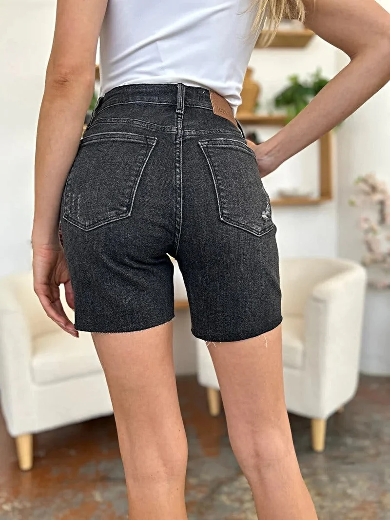 Judy Blue High Waist Denim Shorts - Volledige maat, stevige Magic Fit met onafgewerkte zoom, geef je zomerstijl een boost