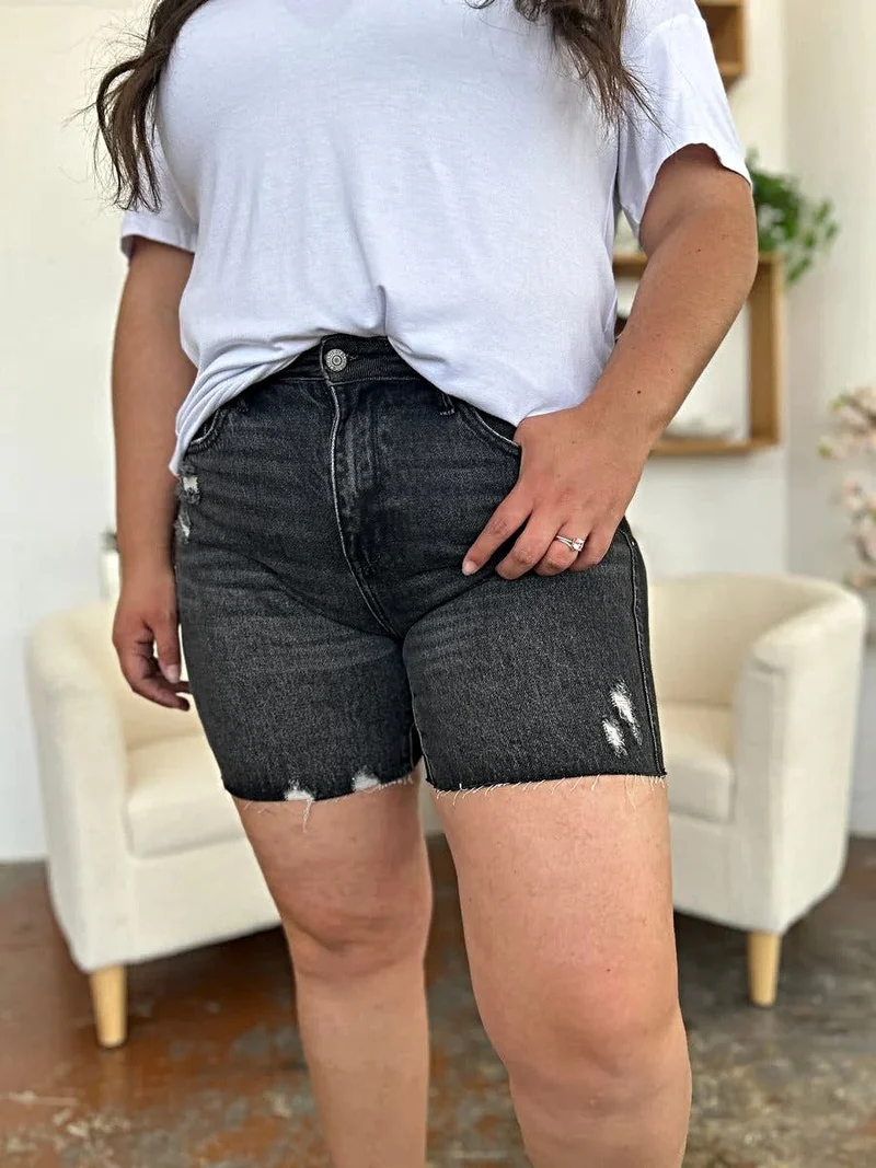 Judy Blue High Waist Denim Shorts - Volledige maat, stevige Magic Fit met onafgewerkte zoom, geef je zomerstijl een boost