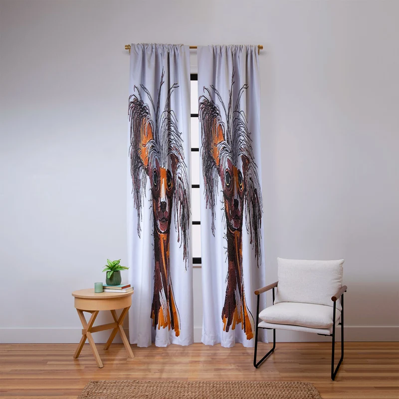 Whimsical Canine Portrait Window Curtain