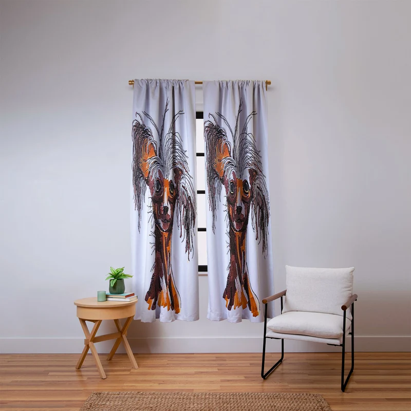 Whimsical Canine Portrait Window Curtain