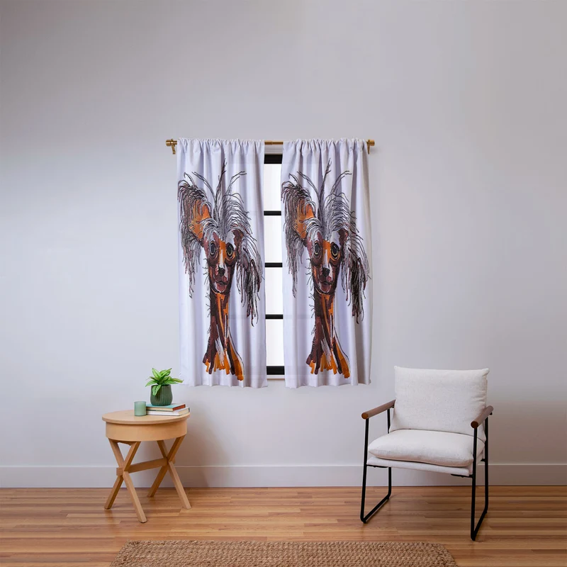 Whimsical Canine Portrait Window Curtain