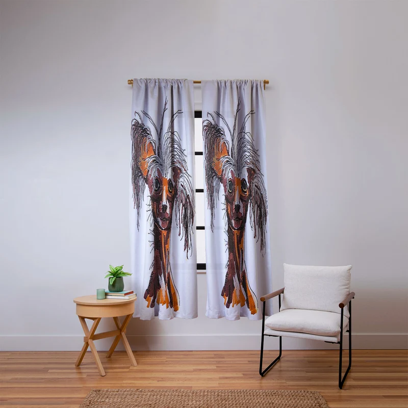Whimsical Canine Portrait Window Curtain