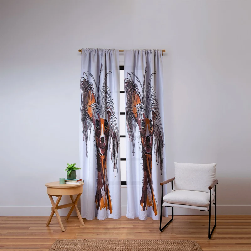Whimsical Canine Portrait Window Curtain