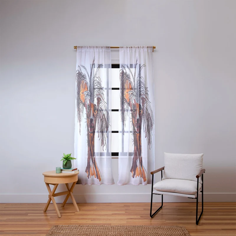 Whimsical Canine Portrait Window Curtain