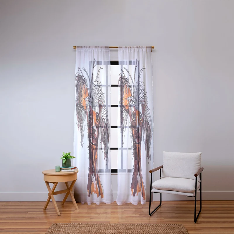 Whimsical Canine Portrait Window Curtain