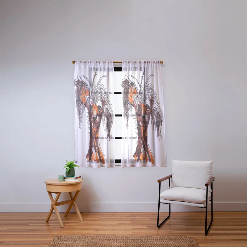 Whimsical Canine Portrait Window Curtain