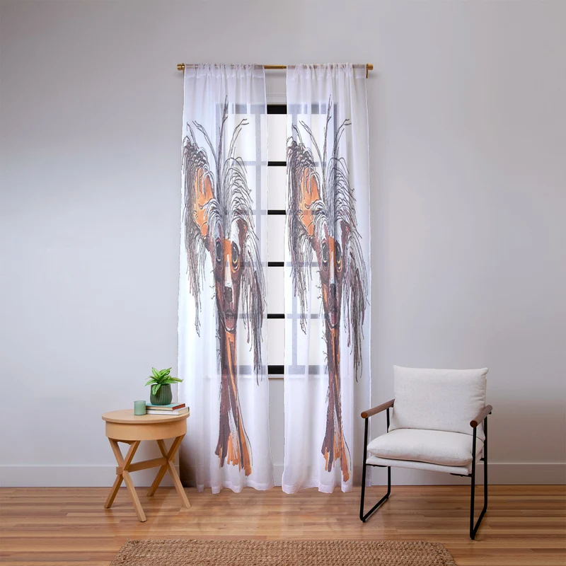 Whimsical Canine Portrait Window Curtain