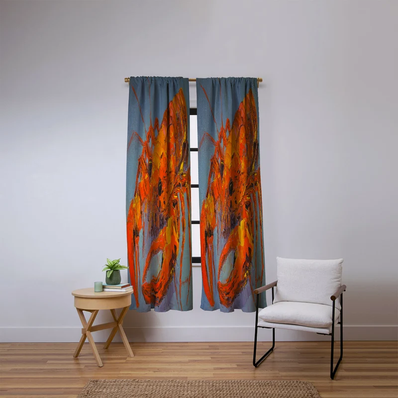 Vibrant Lobster Portrait Window Curtain