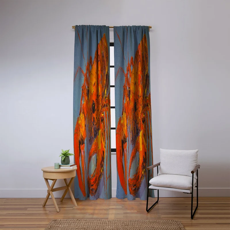 Vibrant Lobster Portrait Window Curtain