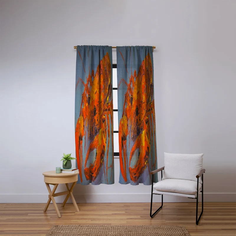 Vibrant Lobster Portrait Window Curtain