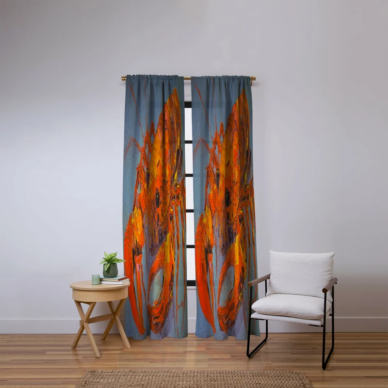 Vibrant Lobster Portrait Window Curtain