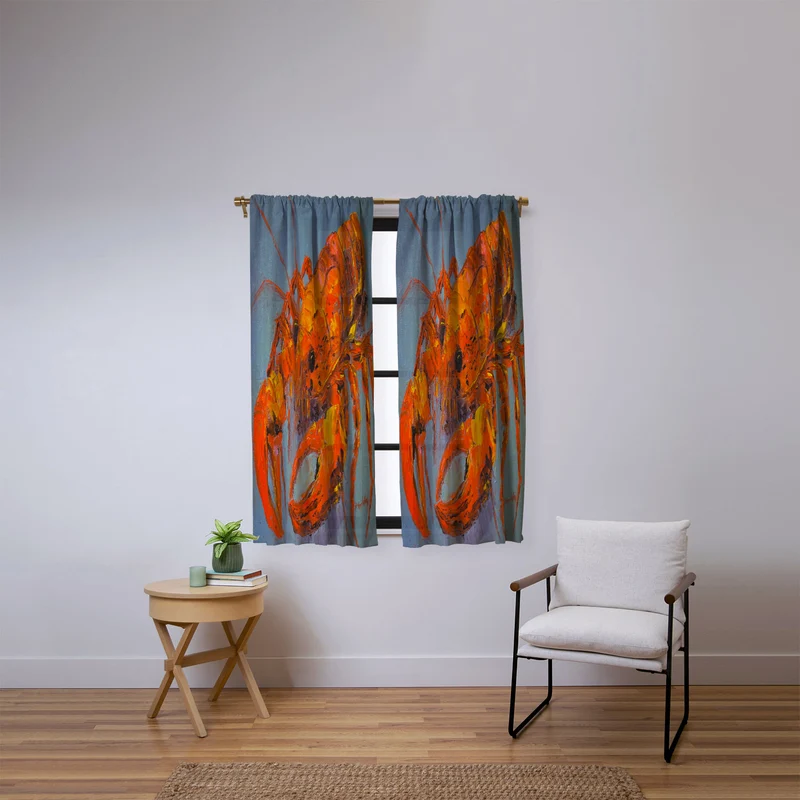 Vibrant Lobster Portrait Window Curtain