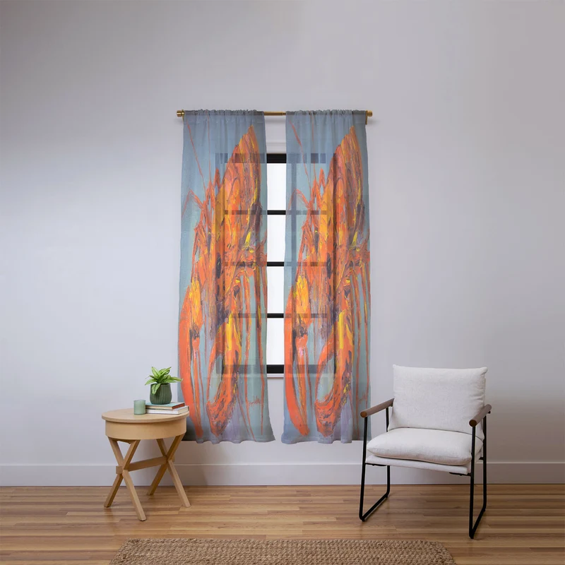 Vibrant Lobster Portrait Window Curtain