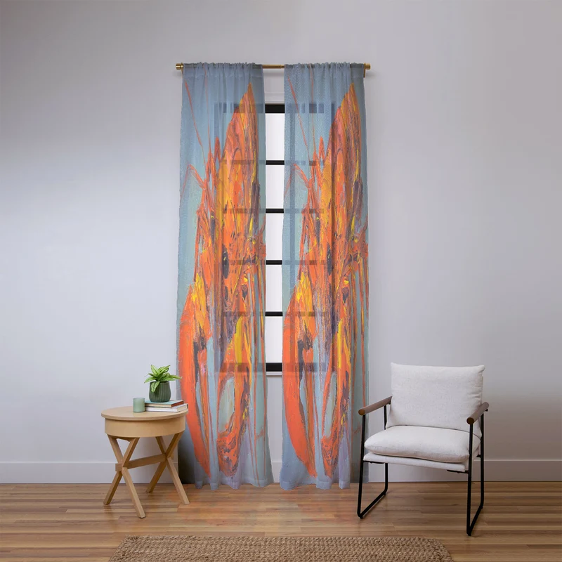 Vibrant Lobster Portrait Window Curtain