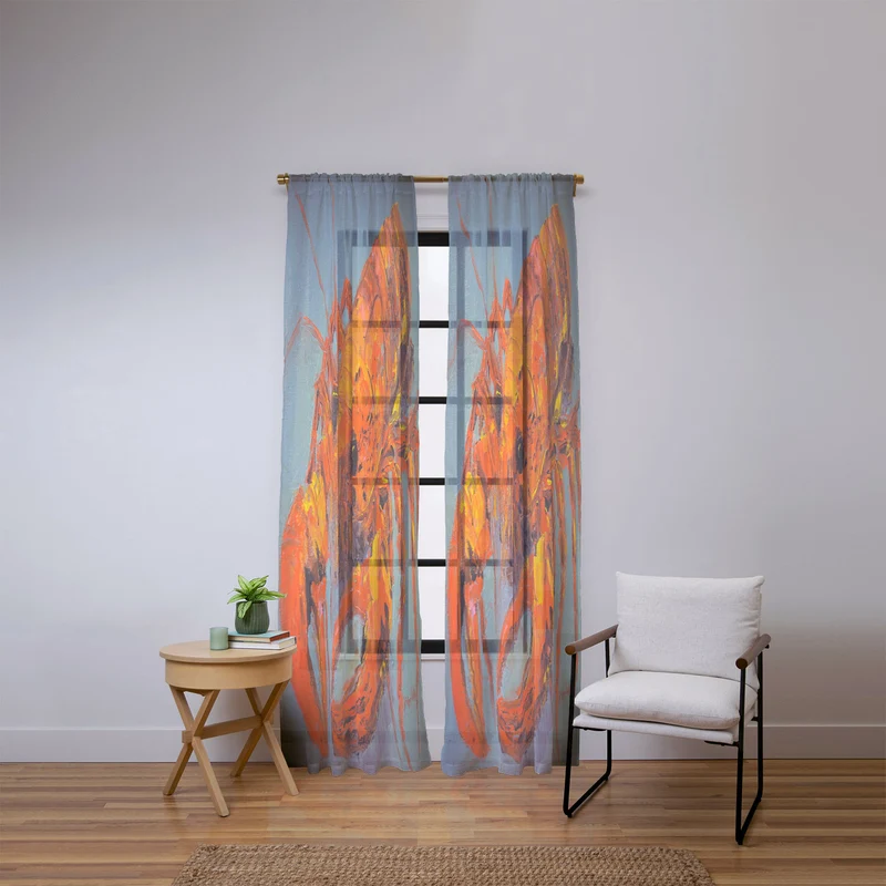 Vibrant Lobster Portrait Window Curtain