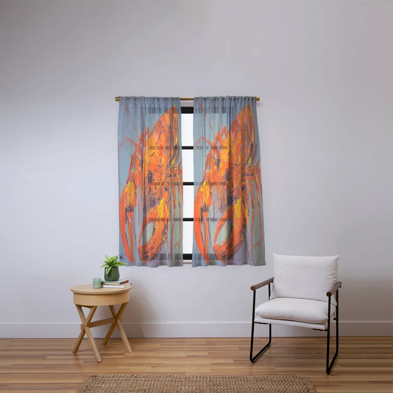 Vibrant Lobster Portrait Window Curtain