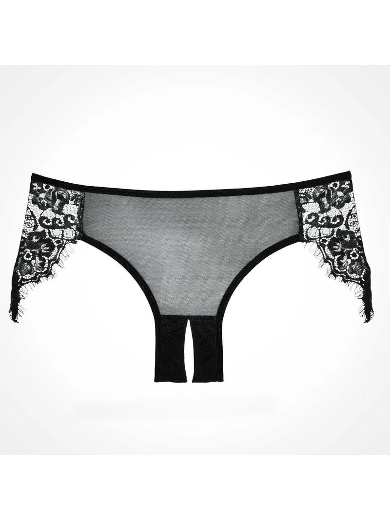 Dromerige mesh-slip van Allure Lingerie - kruisloos ontwerp met wimperkantdetails in zwart