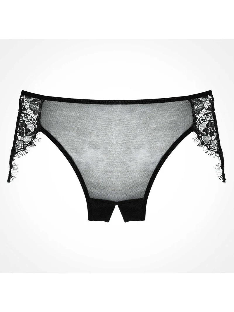 Dromerige mesh-slip van Allure Lingerie - kruisloos ontwerp met wimperkantdetails in zwart