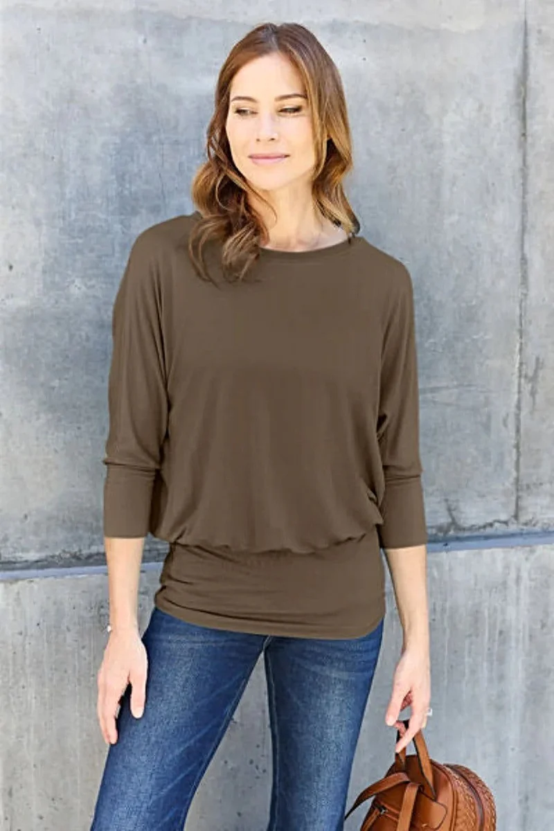 Luxe Basic Bae Top met Vleermuismouwen - Ronde Hals Blouse in Rekbare Rayon Mix