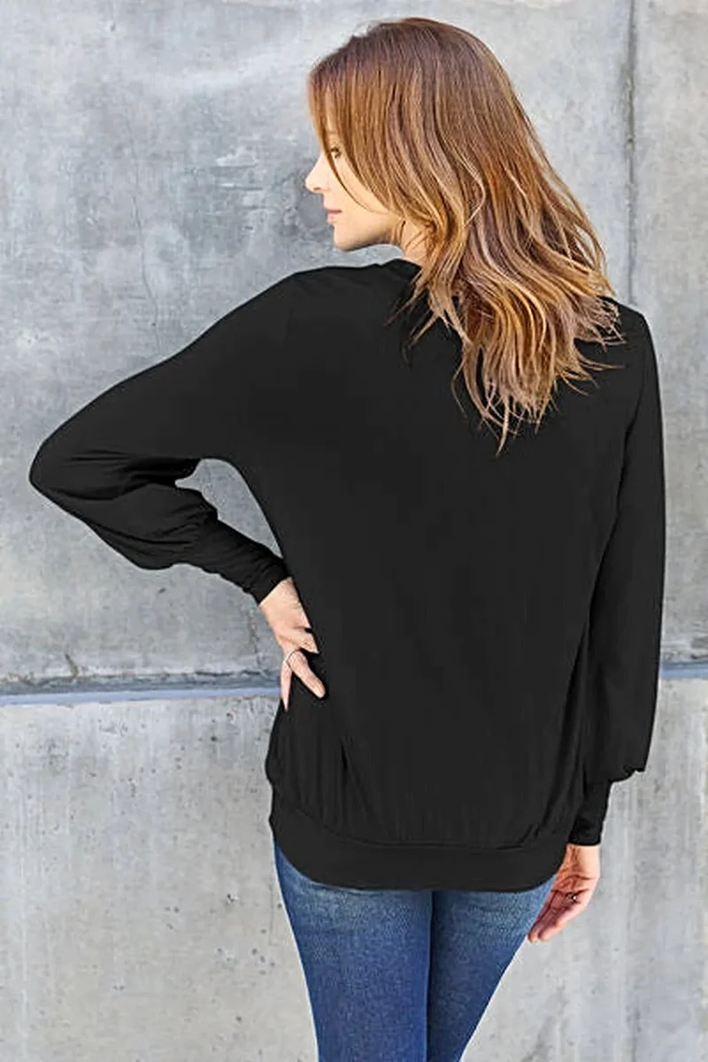 Luxe basic top met V-hals en pofmouwen - Licht elastische, ondoorzichtige blouse voor een moeiteloze stijl.