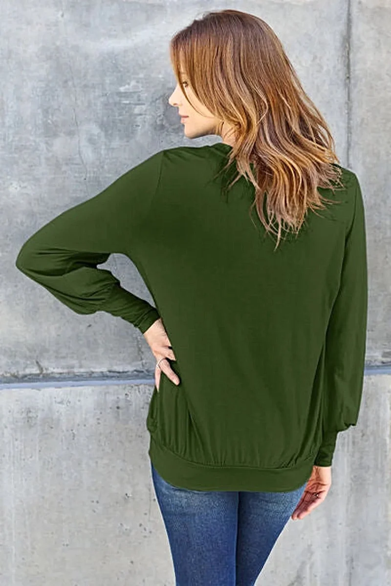 Luxe basic top met V-hals en pofmouwen - Licht elastische, ondoorzichtige blouse voor een moeiteloze stijl.