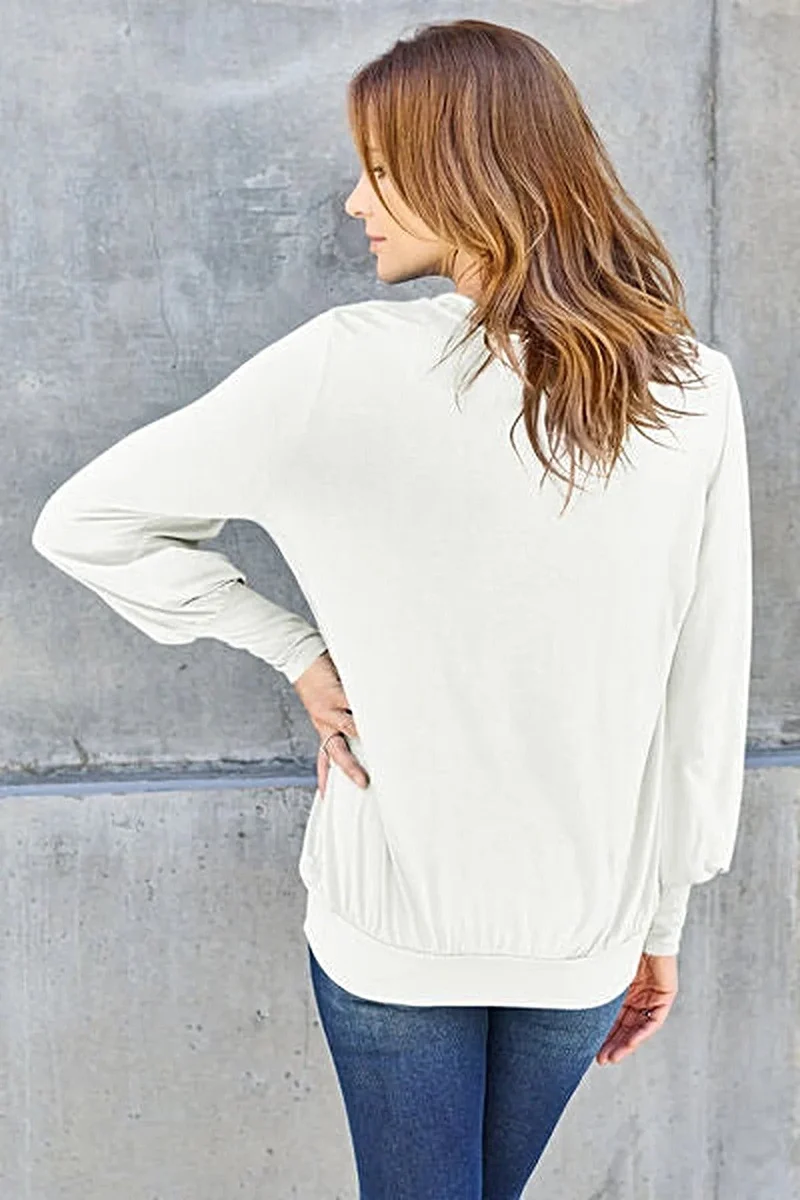 Luxe basic top met V-hals en pofmouwen - Licht elastische, ondoorzichtige blouse voor een moeiteloze stijl.