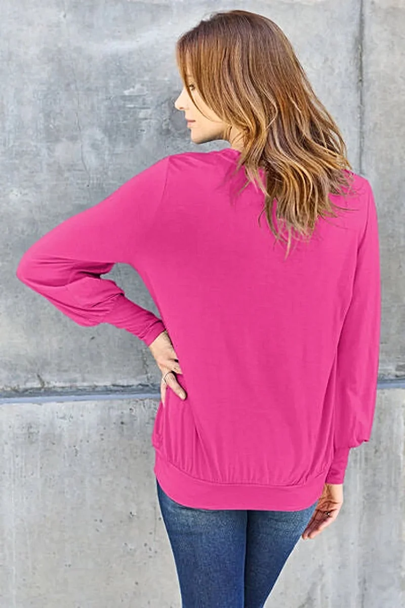 Luxe basic top met V-hals en pofmouwen - Licht elastische, ondoorzichtige blouse voor een moeiteloze stijl.
