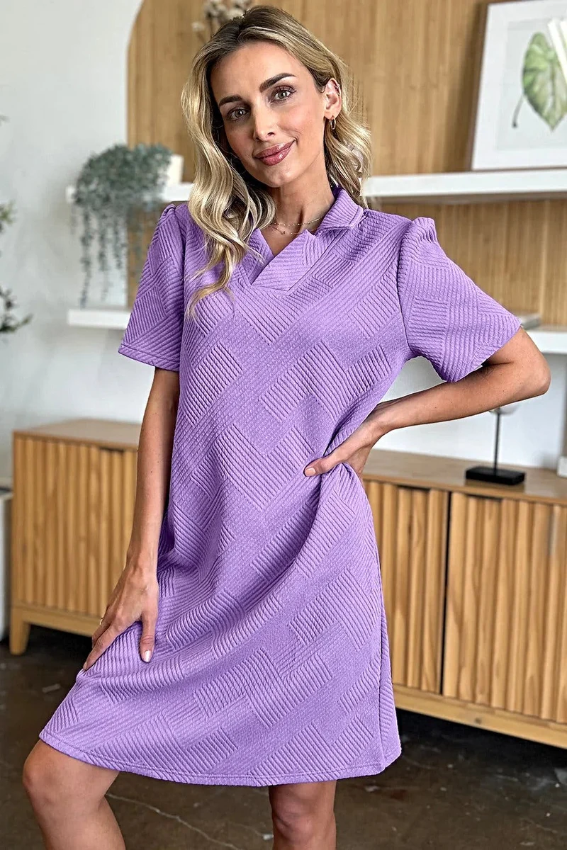 Elegante Double Take jurk met korte mouwen en kraag - Gestructureerd, ondoorzichtig ontwerp, licht elastisch, machinewasbaar