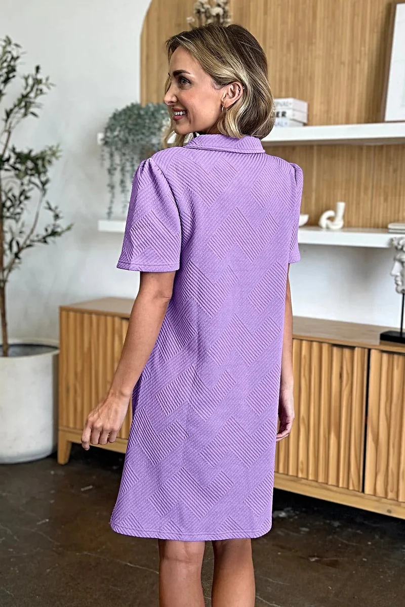 Elegante Double Take jurk met korte mouwen en kraag - Gestructureerd, ondoorzichtig ontwerp, licht elastisch, machinewasbaar