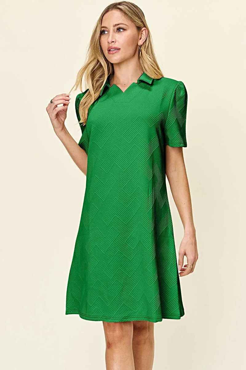 Elegante Double Take jurk met korte mouwen en kraag - Gestructureerd, ondoorzichtig ontwerp, licht elastisch, machinewasbaar