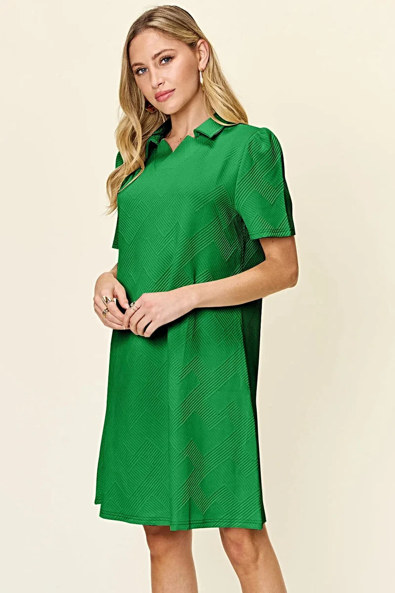 Elegante Double Take jurk met korte mouwen en kraag - Gestructureerd, ondoorzichtig ontwerp, licht elastisch, machinewasbaar