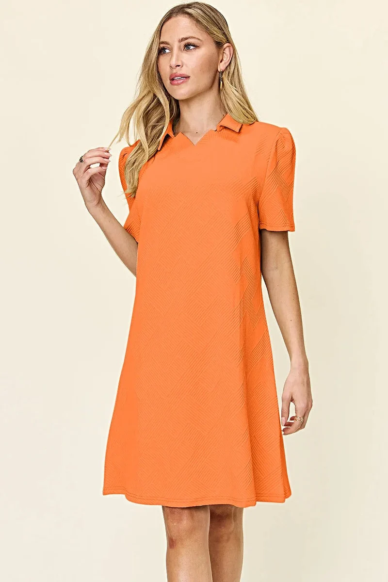 Elegante Double Take jurk met korte mouwen en kraag - Gestructureerd, ondoorzichtig ontwerp, licht elastisch, machinewasbaar