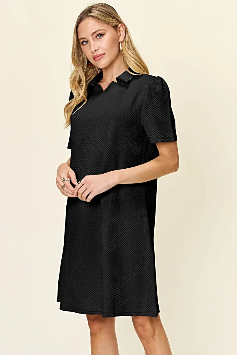 Elegante Double Take jurk met korte mouwen en kraag - Gestructureerd, ondoorzichtig ontwerp, licht elastisch, machinewasbaar