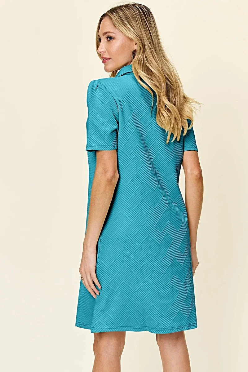 Elegante Double Take jurk met korte mouwen en kraag - Gestructureerd, ondoorzichtig ontwerp, licht elastisch, machinewasbaar