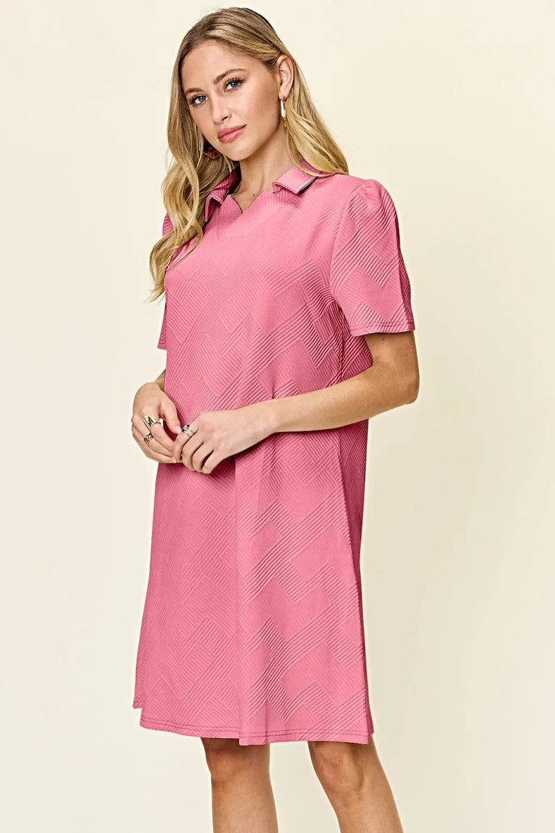Elegante Double Take jurk met korte mouwen en kraag - Gestructureerd, ondoorzichtig ontwerp, licht elastisch, machinewasbaar