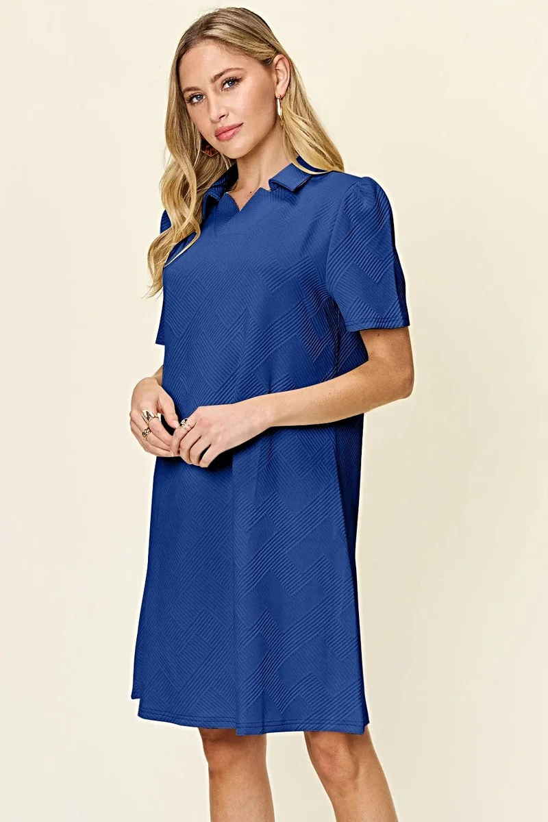Elegante Double Take jurk met korte mouwen en kraag - Gestructureerd, ondoorzichtig ontwerp, licht elastisch, machinewasbaar