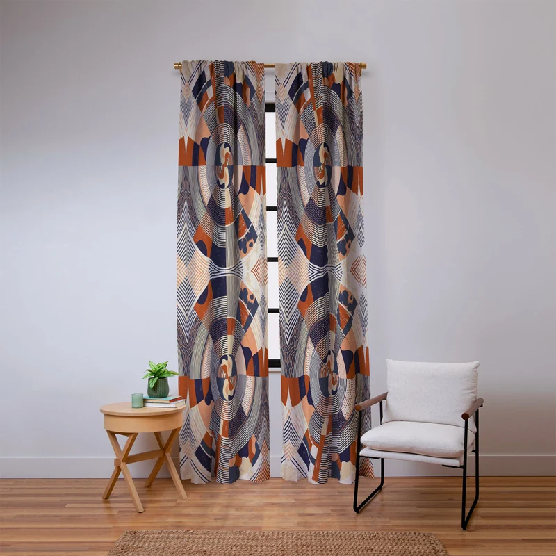 MidCentury Terracotta Abstract Geometric Window Curtain