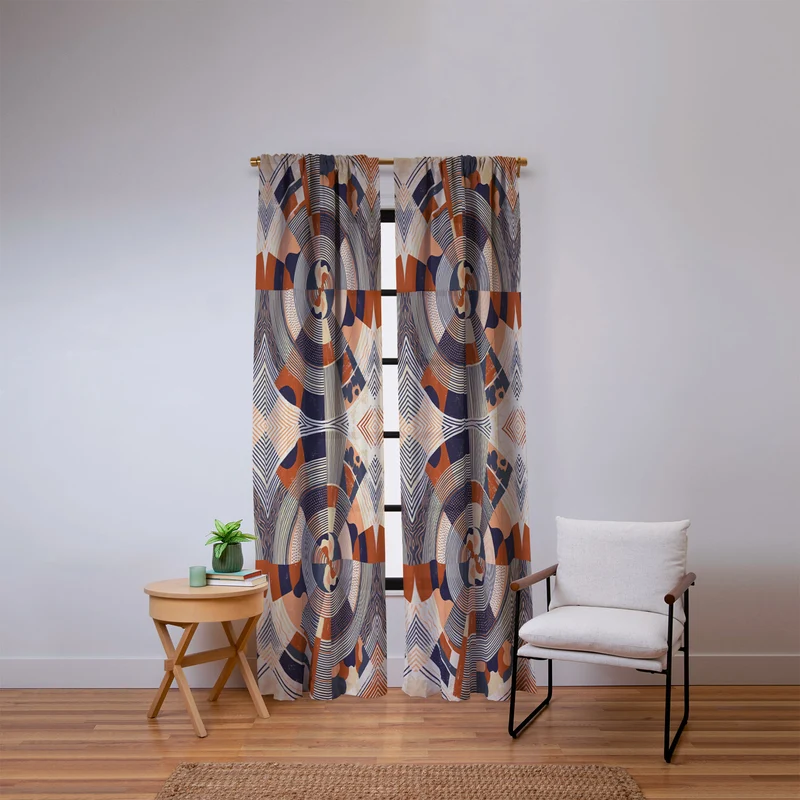 MidCentury Terracotta Abstract Geometric Window Curtain
