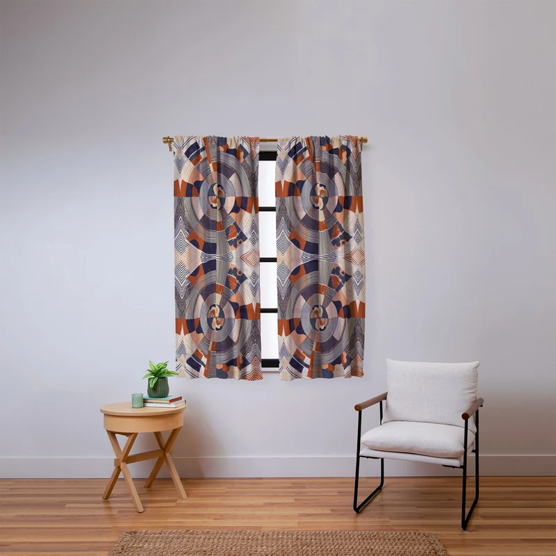 MidCentury Terracotta Abstract Geometric Window Curtain