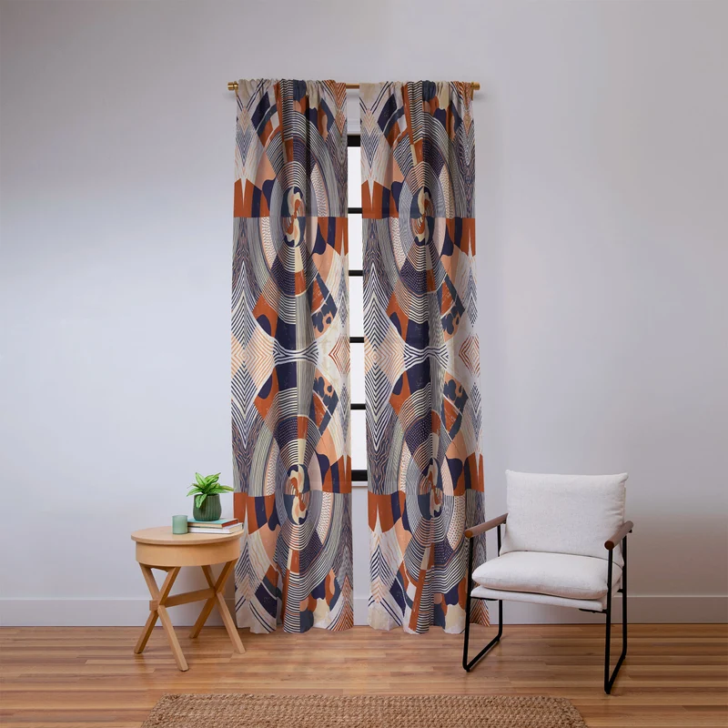 MidCentury Terracotta Abstract Geometric Window Curtain