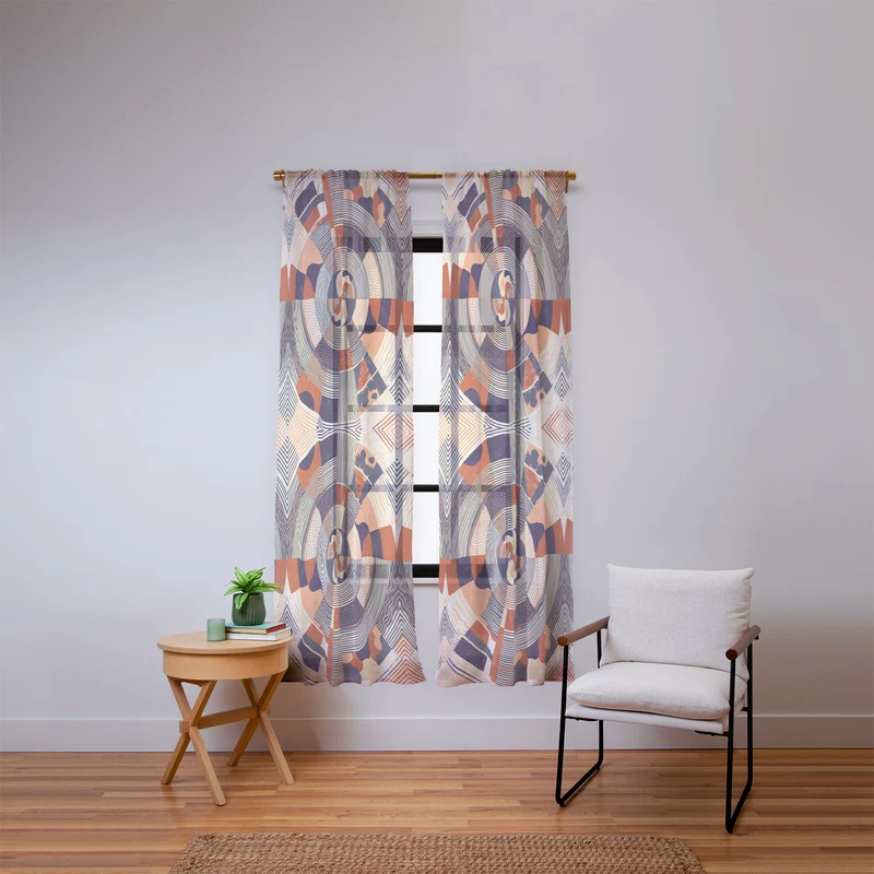 MidCentury Terracotta Abstract Geometric Window Curtain