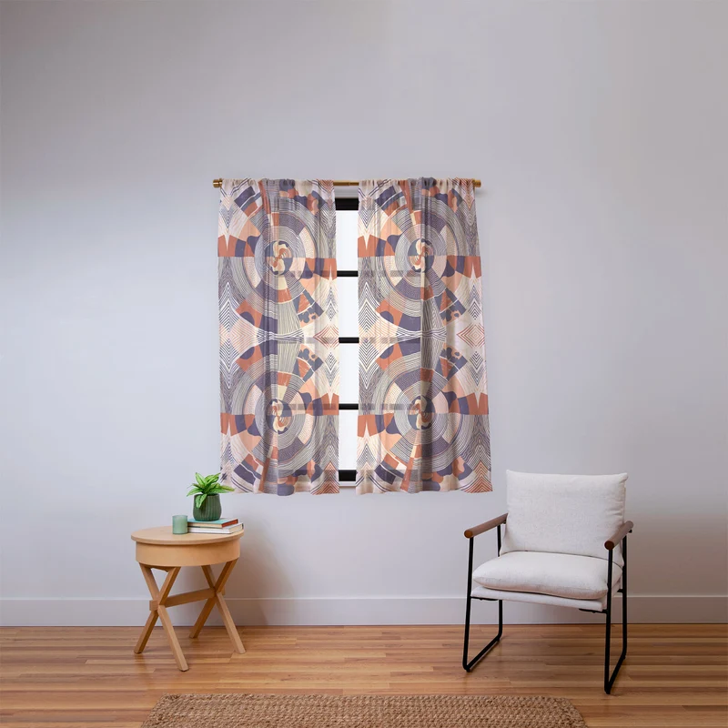MidCentury Terracotta Abstract Geometric Window Curtain
