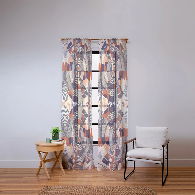 MidCentury Terracotta Abstract Geometric Window Curtain