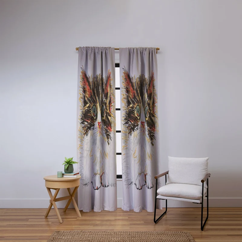 Charming Cat Illustration Window Curtain