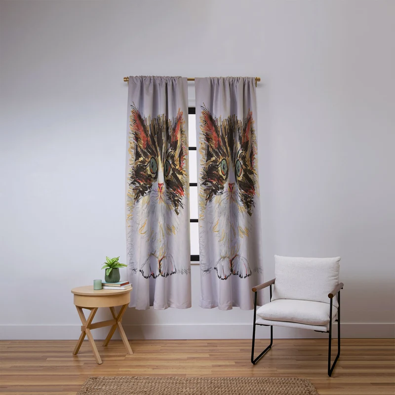 Charming Cat Illustration Window Curtain