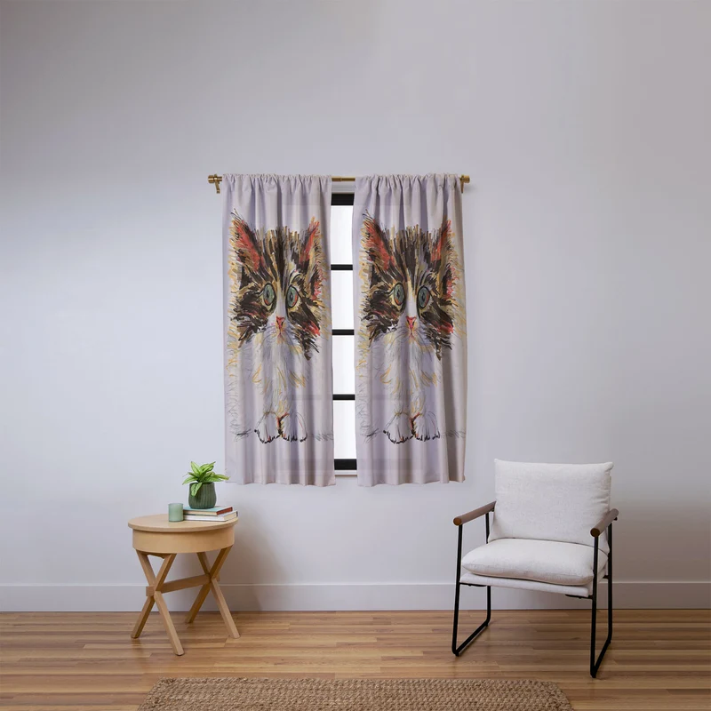 Charming Cat Illustration Window Curtain