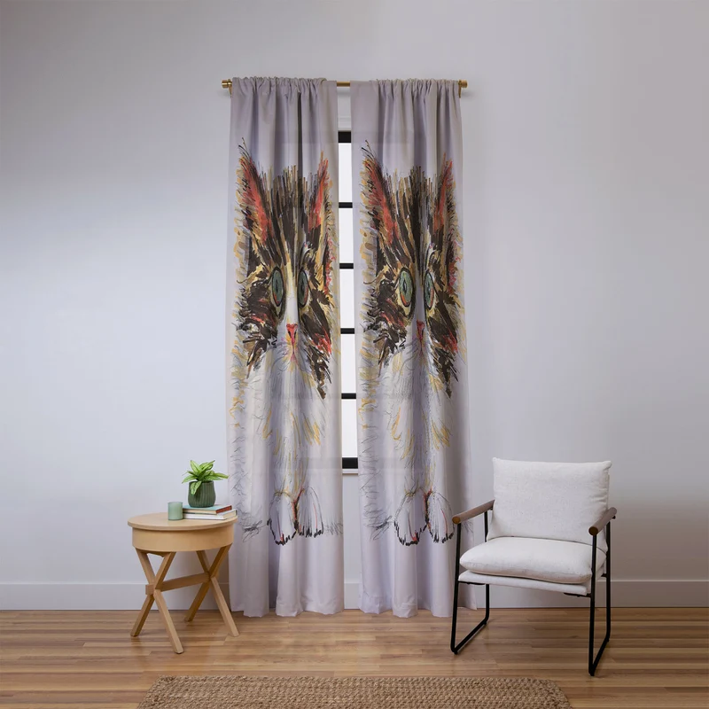 Charming Cat Illustration Window Curtain